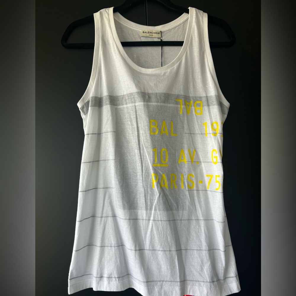 Balenciaga Brand New White Tank Top with Yellow Text